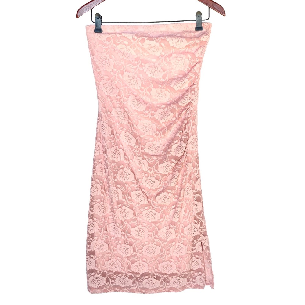 Sheer Floral Lace‎ Overlay Mauve Soft Girl Strapless Mini Tube Top Opera Dress L